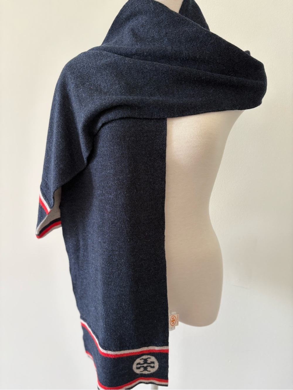 Tory Burch 100% Merino Wool Scarf – Navy Blue